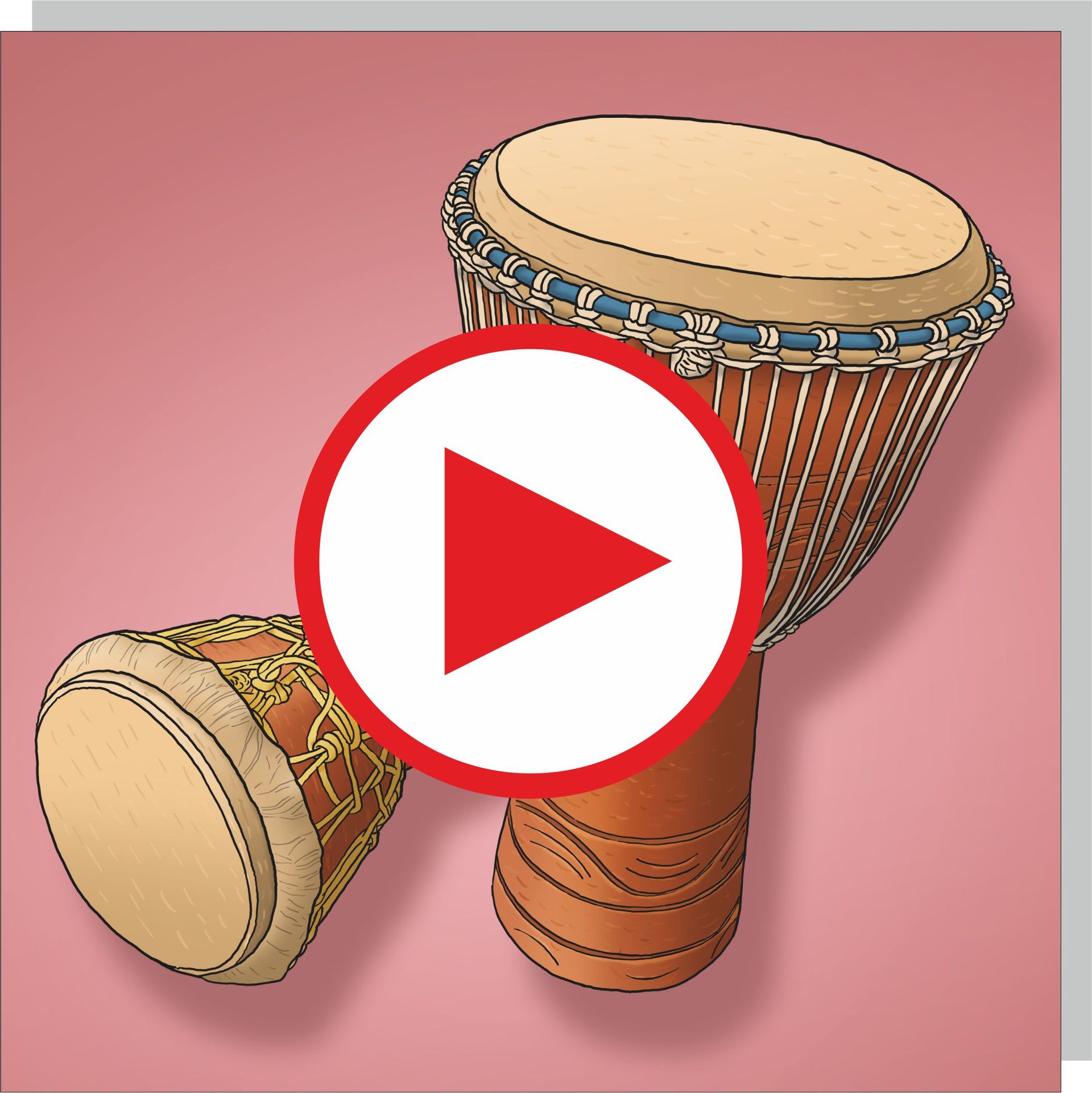 Musikinstrumente technisch genau und realistisch gezeichnet | Percussion | Pfeil zum Lehrvideo Djembé