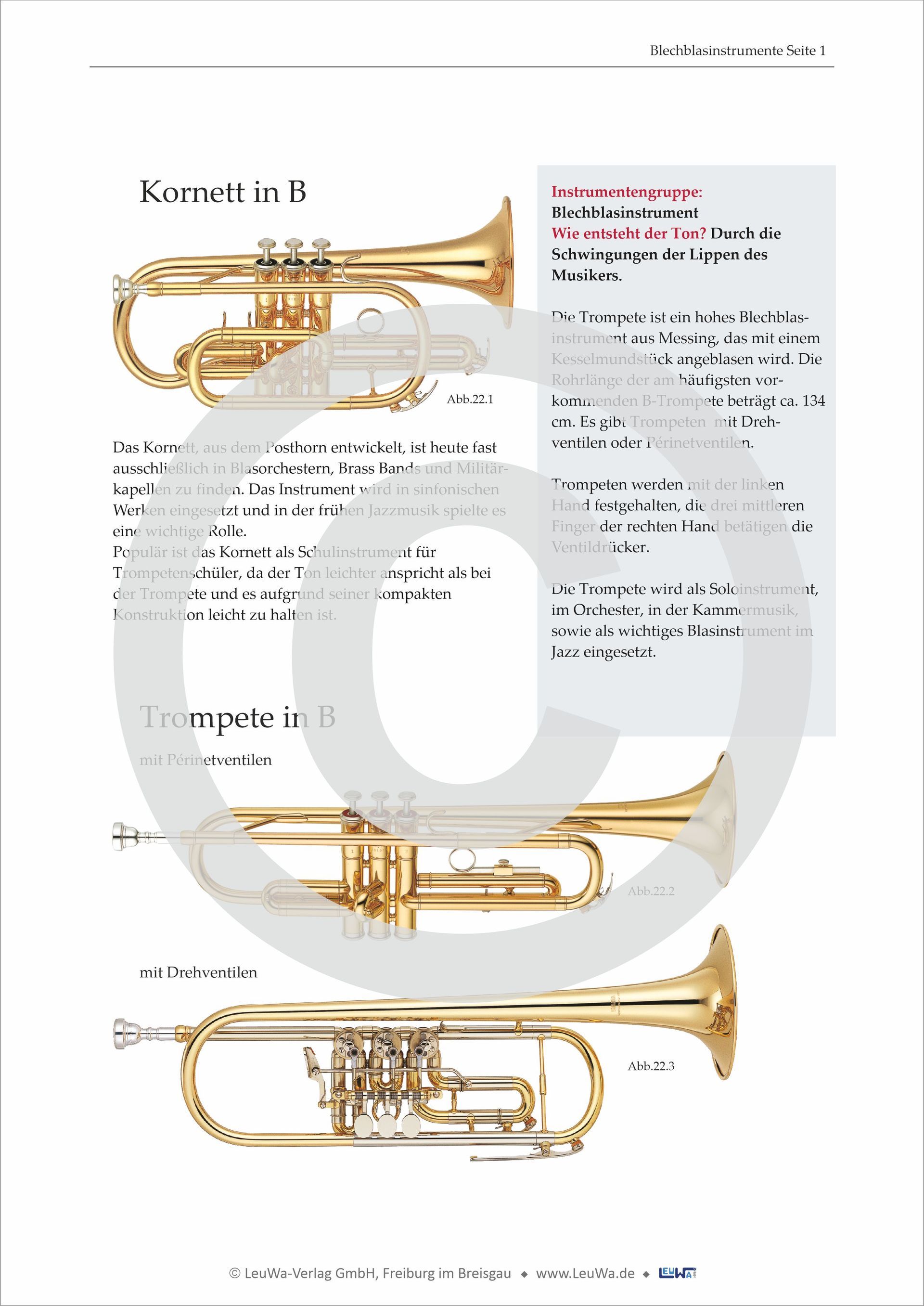 Arbeitsblätter Musikunterricht - Blechblasinstrumente kennenlernen Grundschule