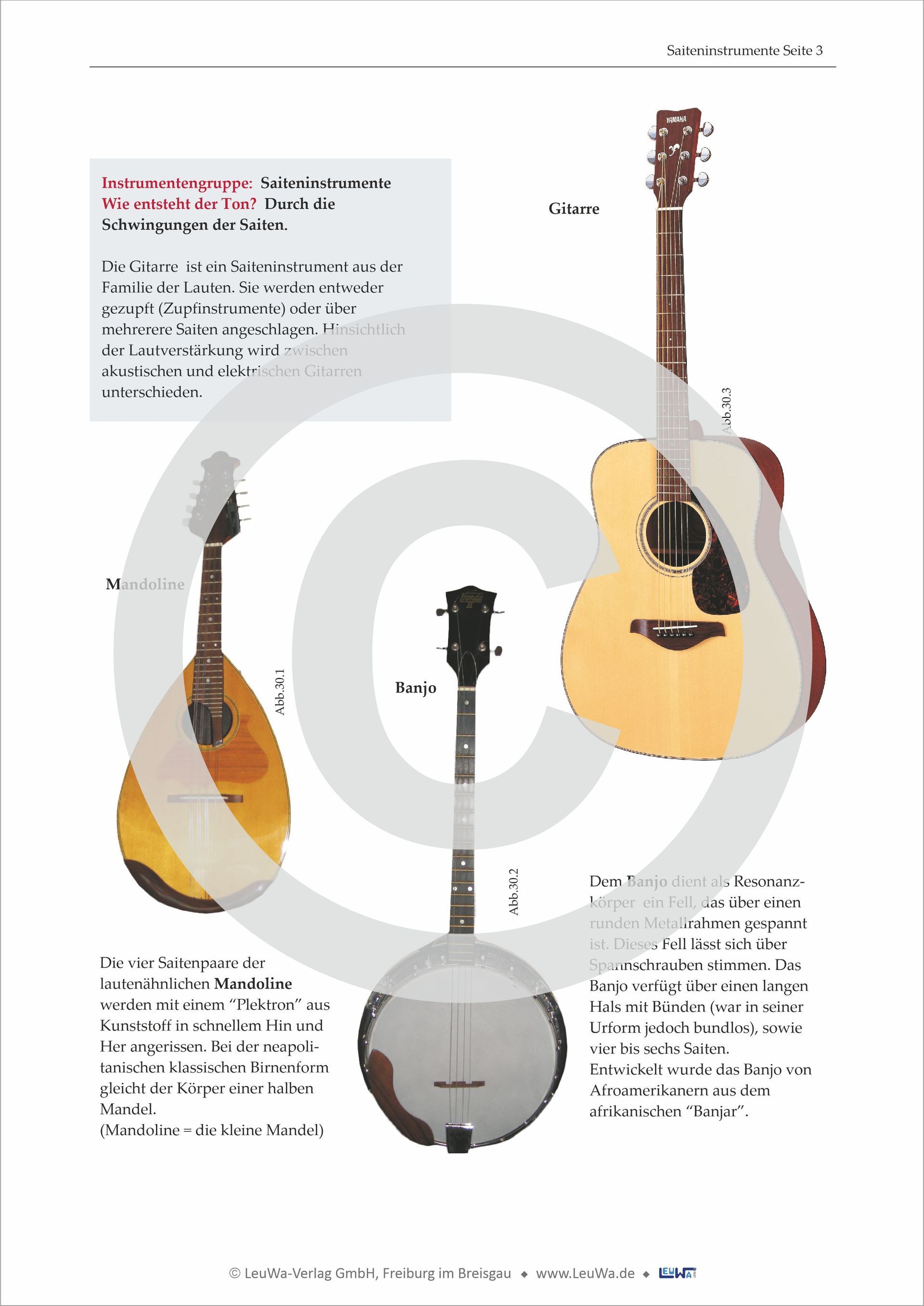 Arbeitsblätter Musikunterricht - Saiteninstrumente kennenlernen Grundschule