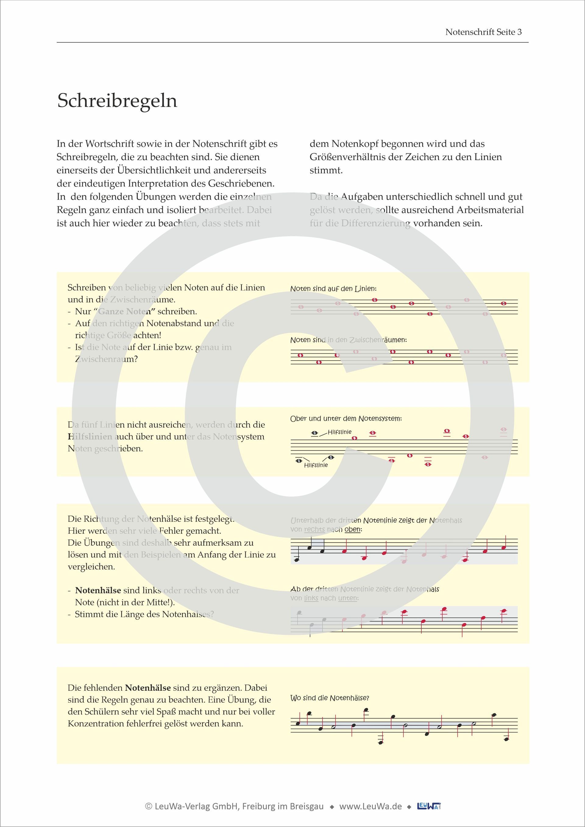 Arbeitsblätter Musikunterricht - Notenschrift Musiknoten schreiben Grundschule