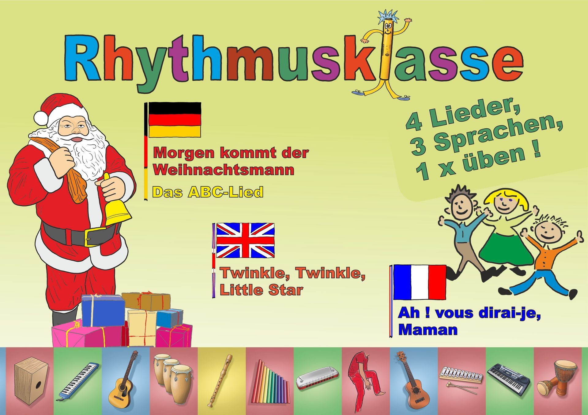 Noten für Rhythmusklasse | Morgen kommt der Weihnachtsmann | Twinkle, Twinkle, Little Star | Weihnachtsmann mit Glocke