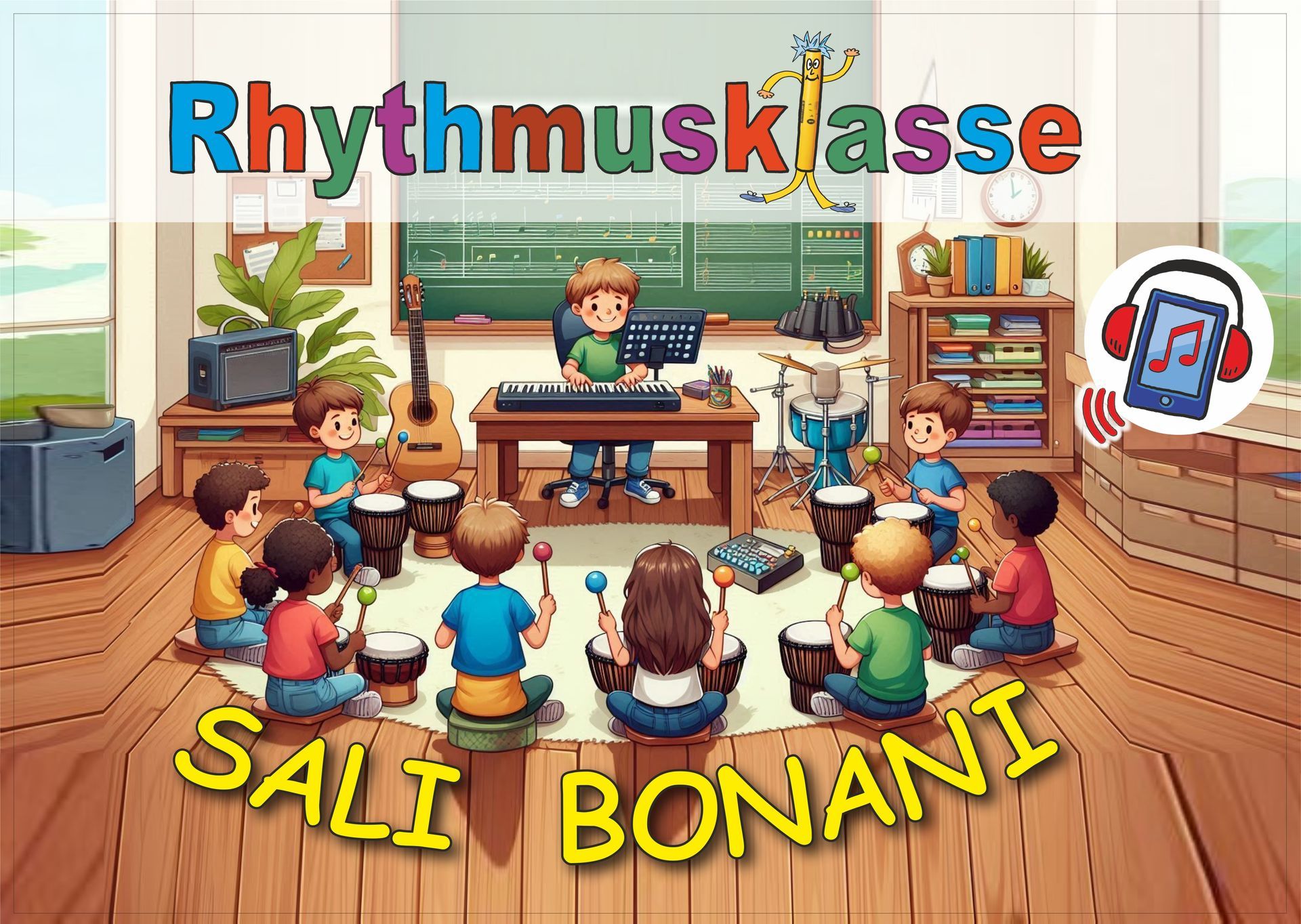 Salibonani | Kindergruppe spielt auf Rhythmusinstrumenten in der Schulklasse
