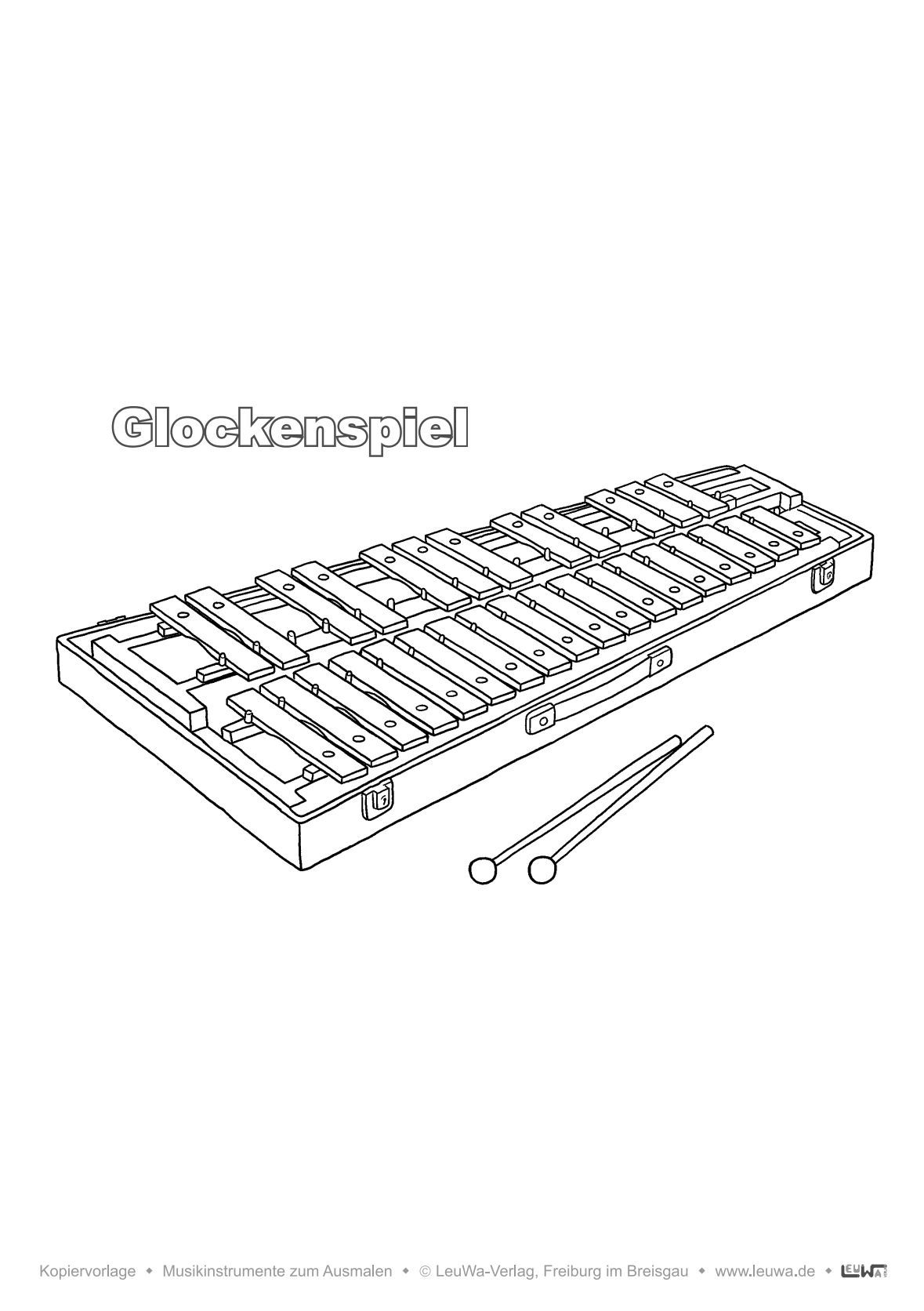 Musikinstrumente Ausmalbilder technisch genau und realistisch gezeichnet | Percussion | Malvorlage PDF für Glockenspiel