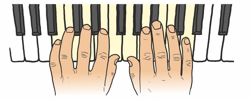 Hände auf Klaviertastatur
