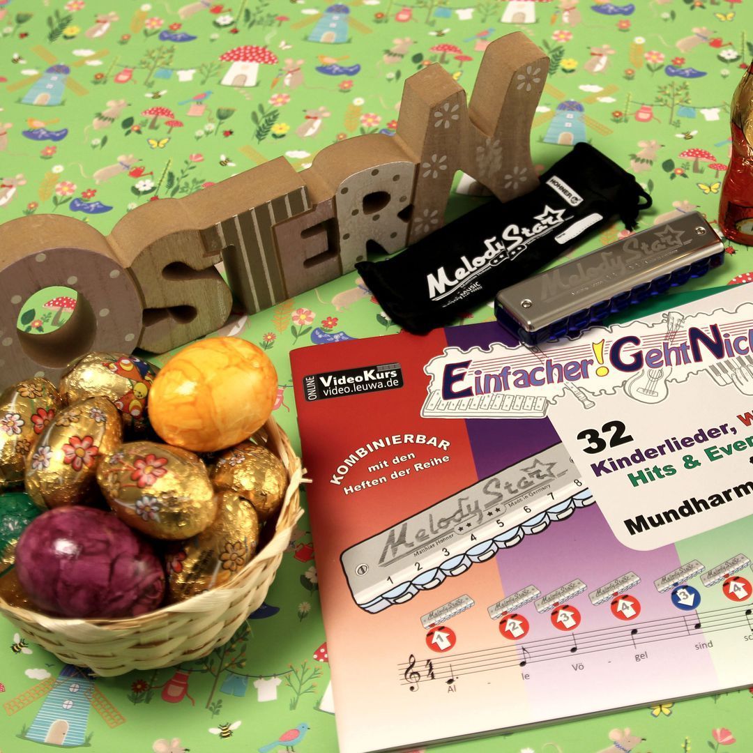 Geschenke zu Ostern | Mundharmonika Melody Star Noten für Kinderlieder, Weihnachtslieder | ohne Notenkenntnisse