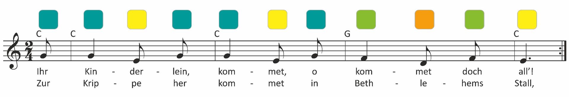 Einfacher! Geht Nicht Notenbeispiel: Ihr Kinderlein kommet für die Rainbow Instrumente