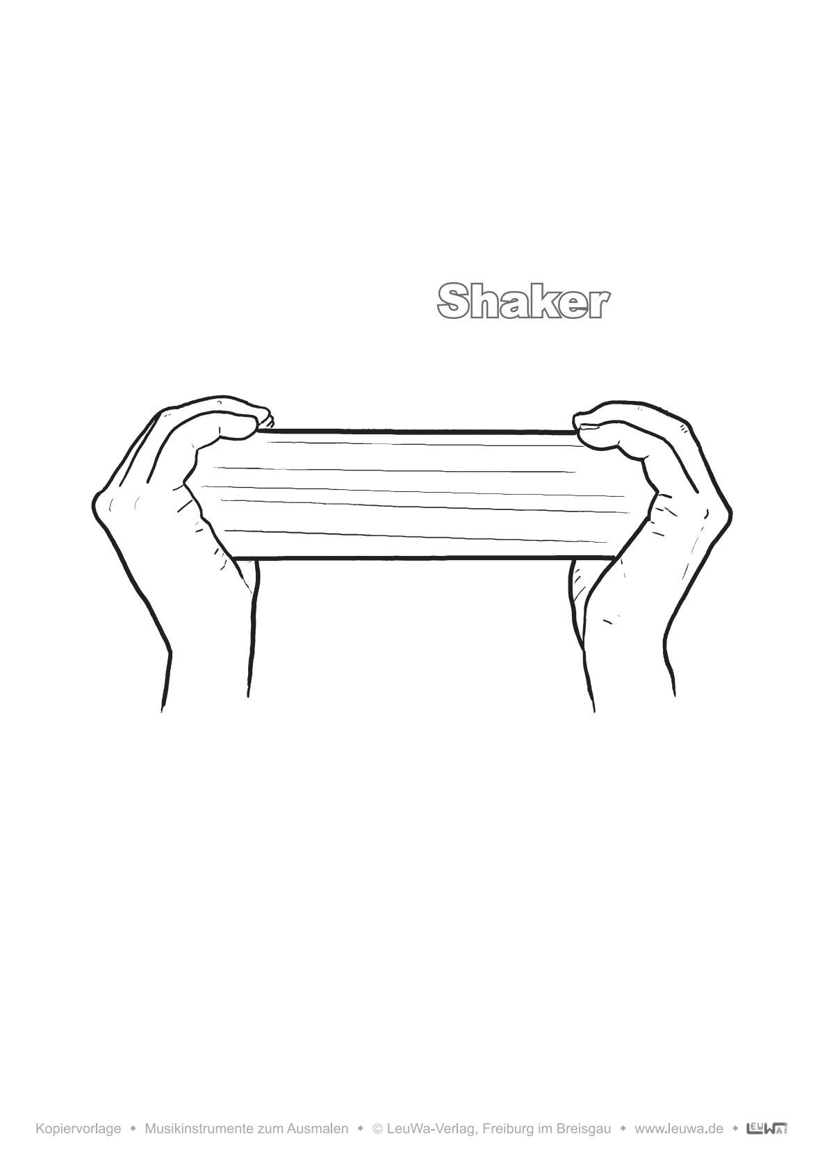 Musikinstrumente Ausmalbilder technisch genau und realistisch gezeichnet | Percussion | Malvorlage PDF für Shaker