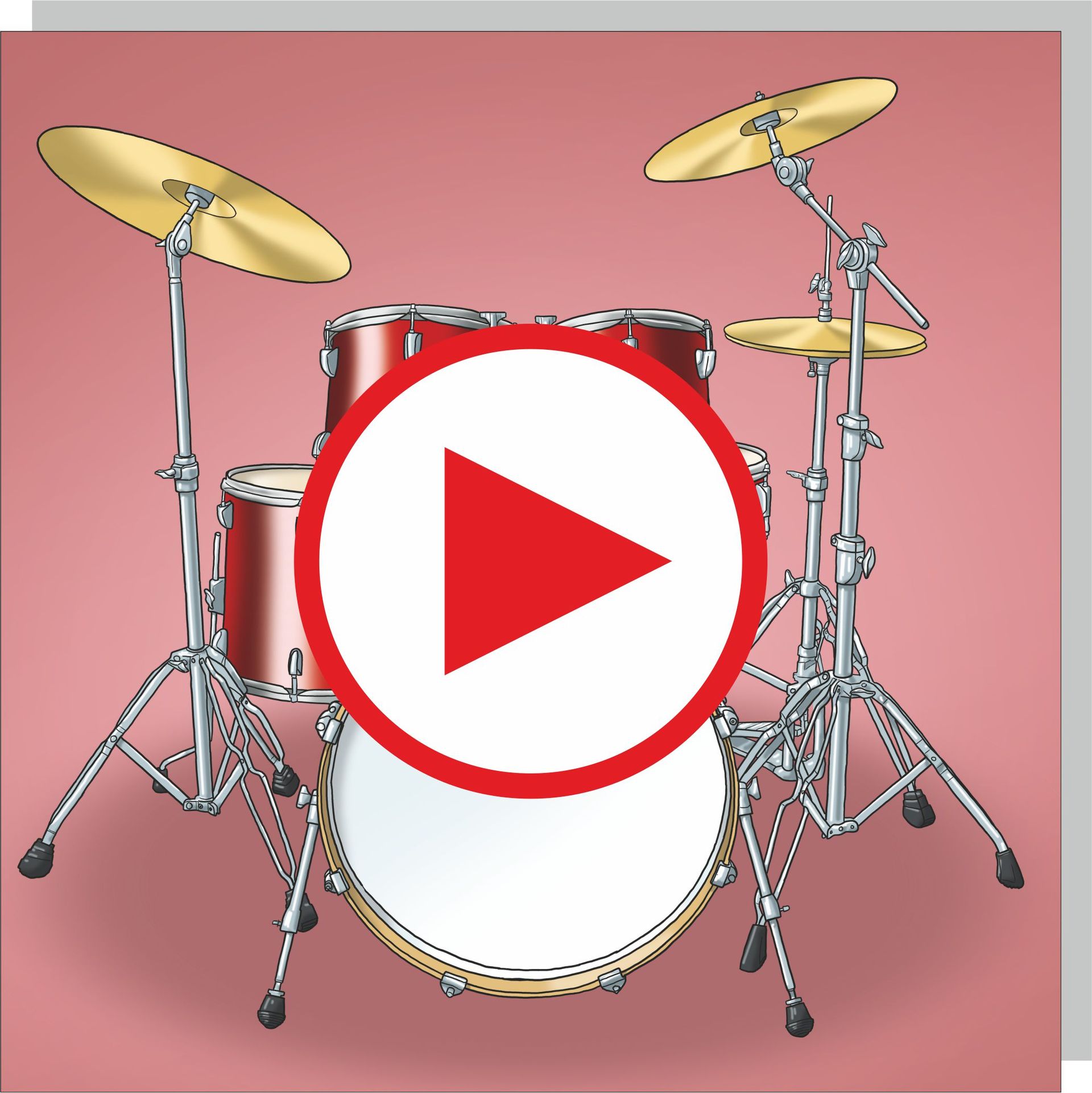 Musikinstrumente technisch genau und realistisch gezeichnet | Percussion | Pfeil zum Lehrvideo Schlagzeug