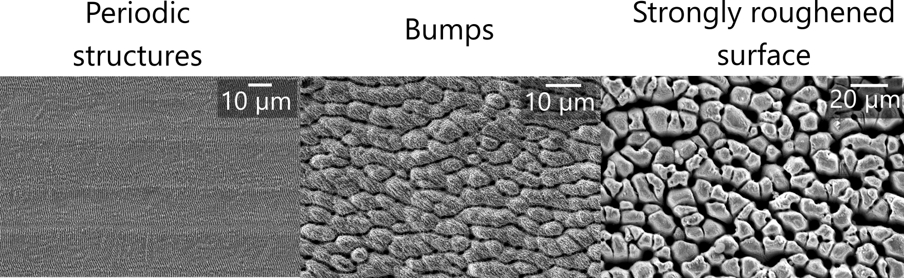 Different surface structures Surface structuring with the ultrashort pulse laser