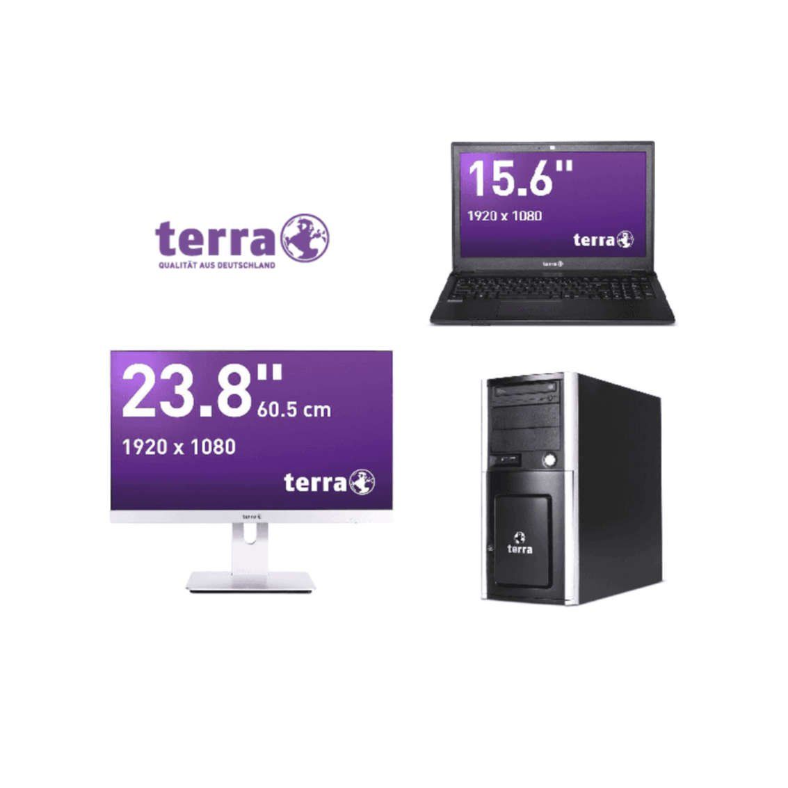 Übersicht einiger Wortmann Produkte: Server, PC, Bildschirm, Laptop