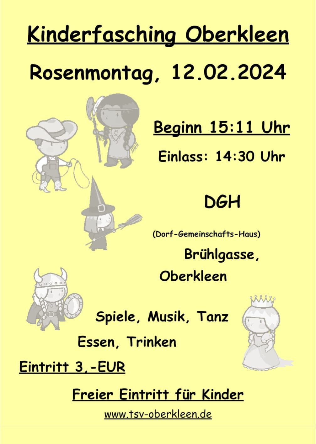 Kinderfasching 2024 ab 14:30 Uhr