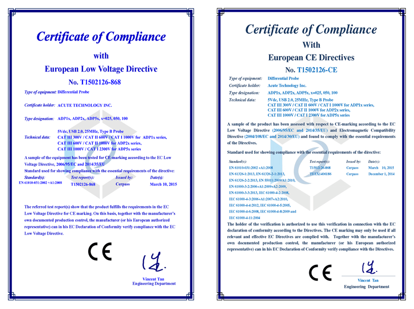 Aktive Differential-Tastköpfe - CE-Zertifizierung