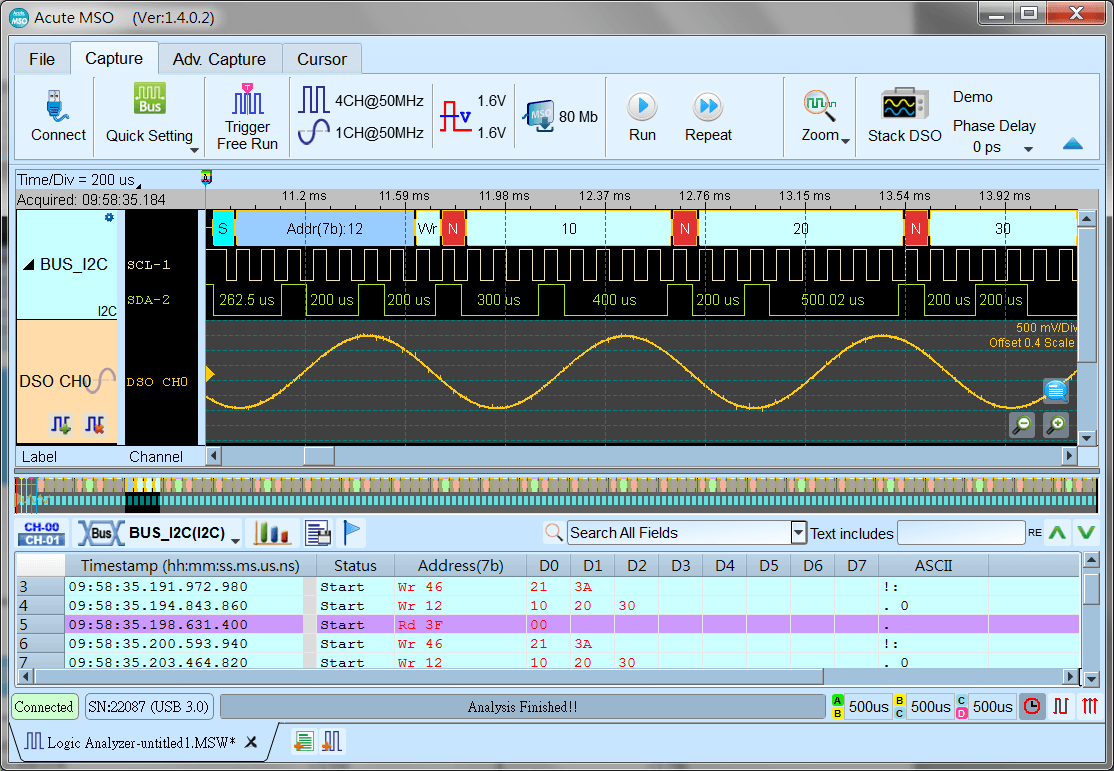 Acute Software für Mixed-Signal-Oszilloskope der MSO2000 Serie