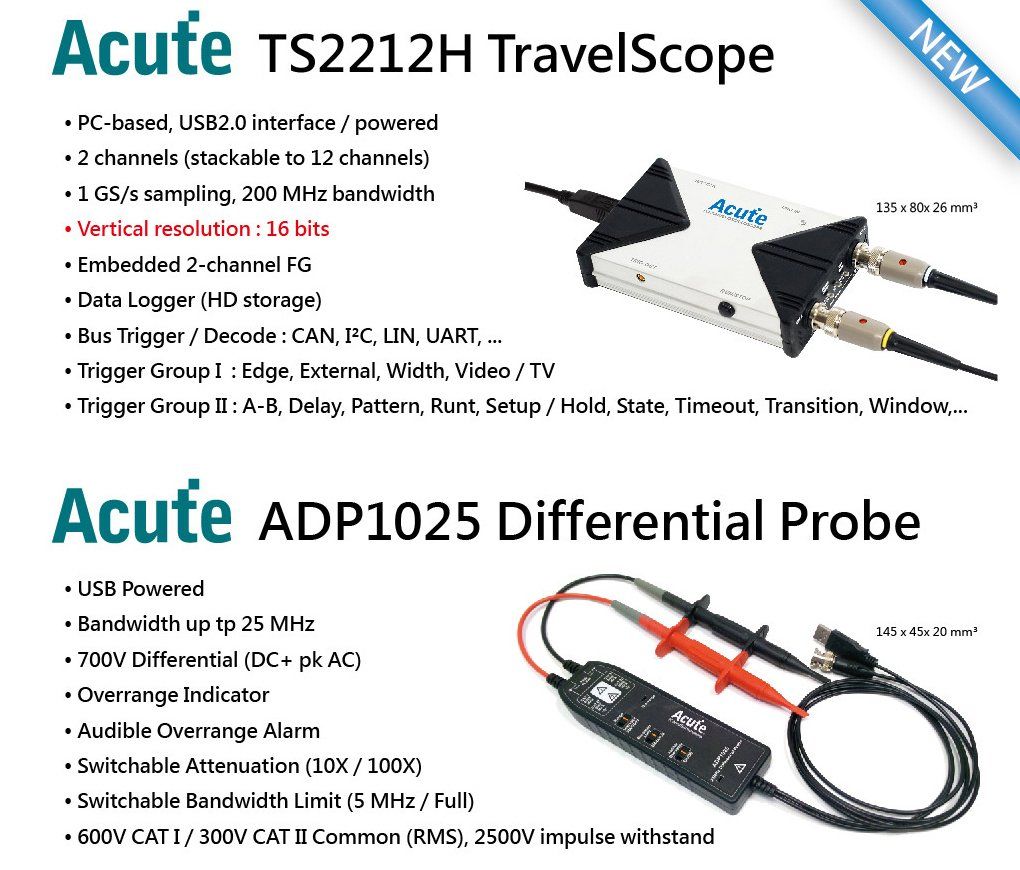 Digital Oszilloskop und aktive Differentialtastköpfe Acute - Speicheroszilloskope 16 bit