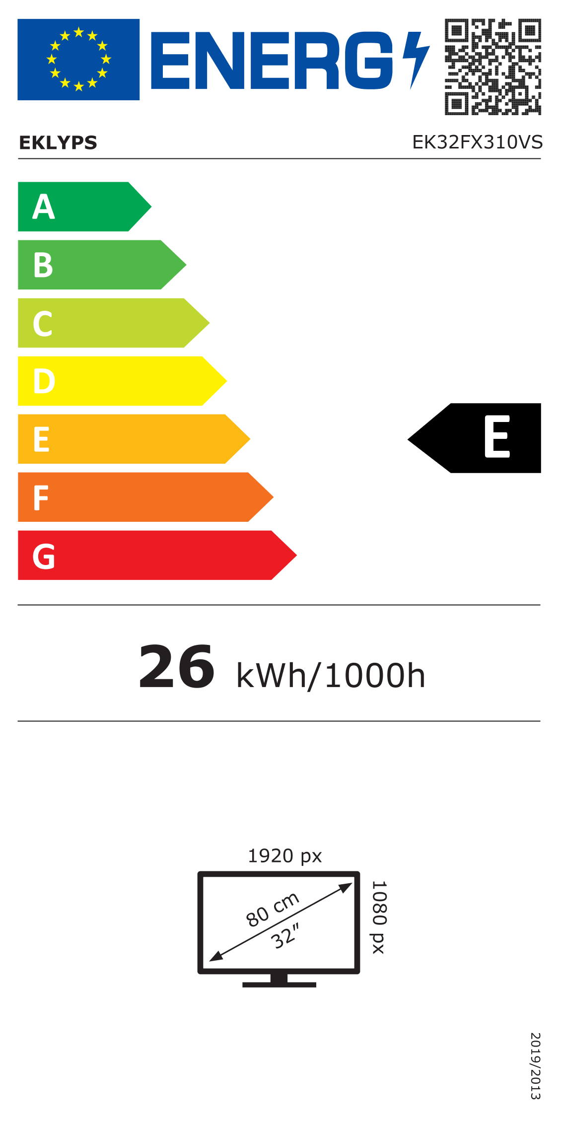 Télécharger l'étiquette énergétique classement E du téléviseur EK32FX310VS