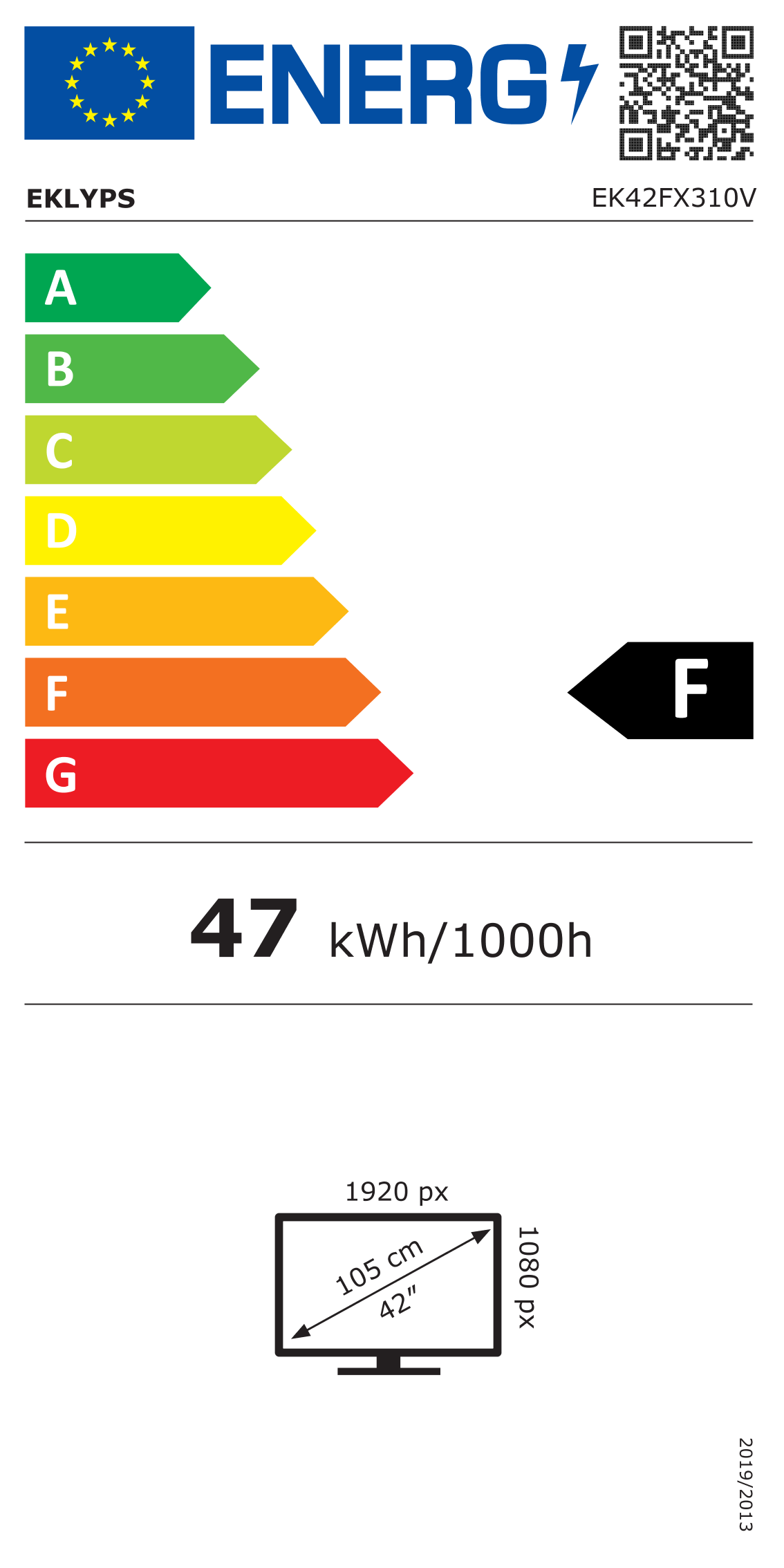 Télécharger l'étiquette énergétique classement F du téléviseur EK42FX310V