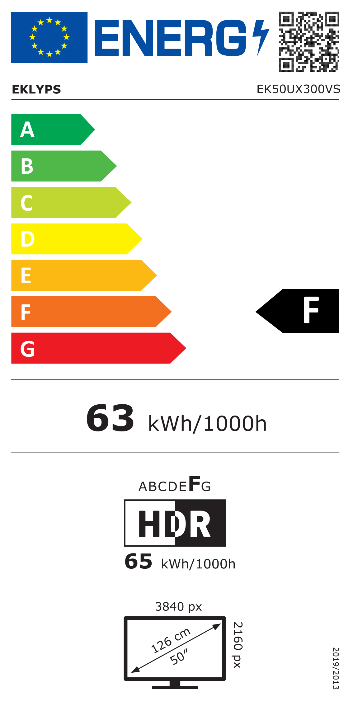 Télécharger l'étiquette énergétique classement F du téléviseur EK50UX300VS
