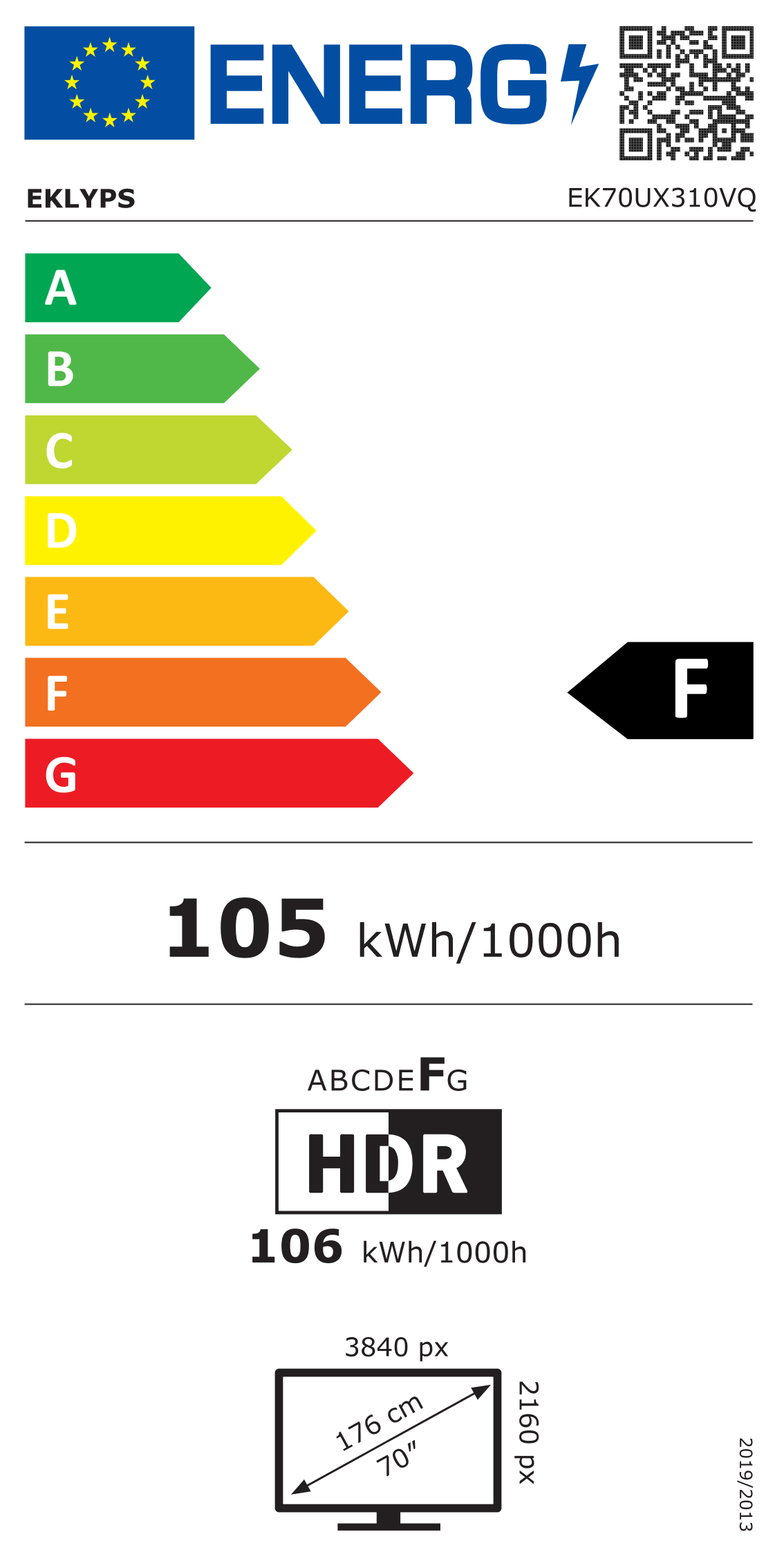 Télécharger l'étiquette énergétique classement F du téléviseur EK70UX310VQ