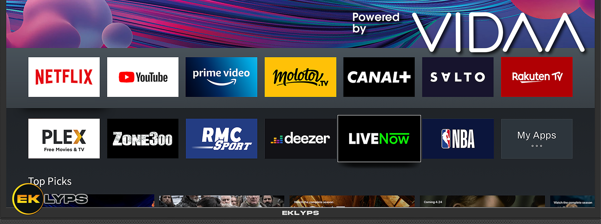 Découvrez une interface fluide et conviviale VIDAA et retrouvez vos applications préférées.