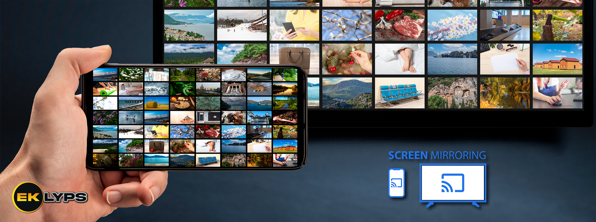 Dupliquez facilement l'écran de votre smartphone ou tablette sur votre téléviseur grâce à la fonction SCREEN MIRRORING.