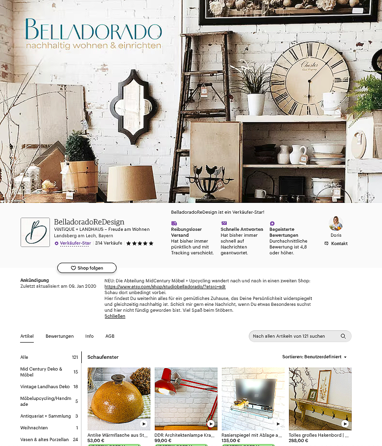 Startseite des Online-Shops