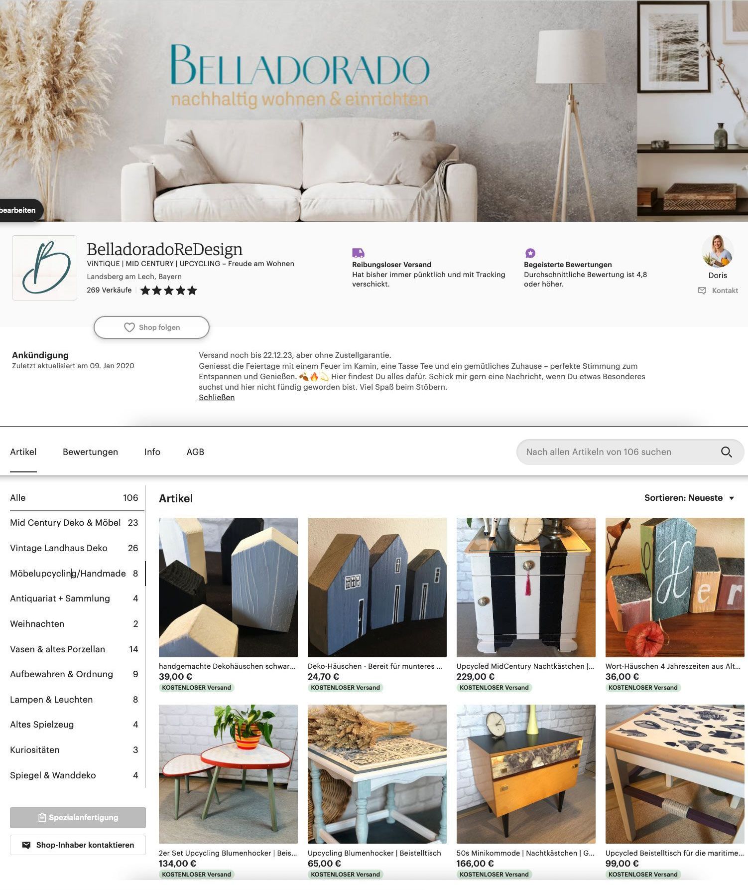 Startseite des Online-Shops