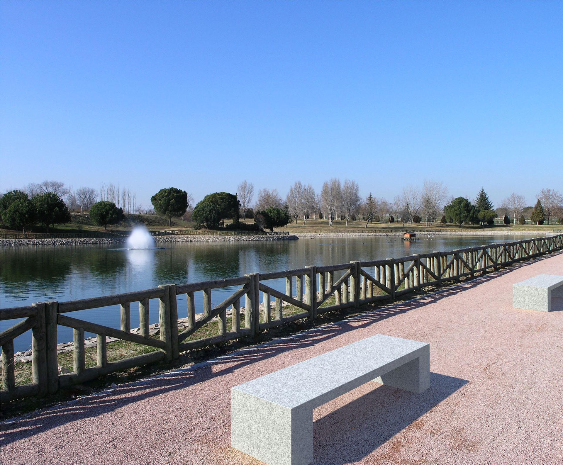 Banquette en granit gris scié. Longueur: 2,20 mètres.