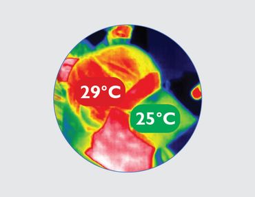 Breath-Clear® Cool down Effekt: Im Vergleich zur FFP2 Maske: „25% kühlere Atemluft in der Maske„ Breath-Clear® Cool down Effekt: Im Vergleich zur FFP2 Maske: „25% kühlere Atemluft in der Maske„