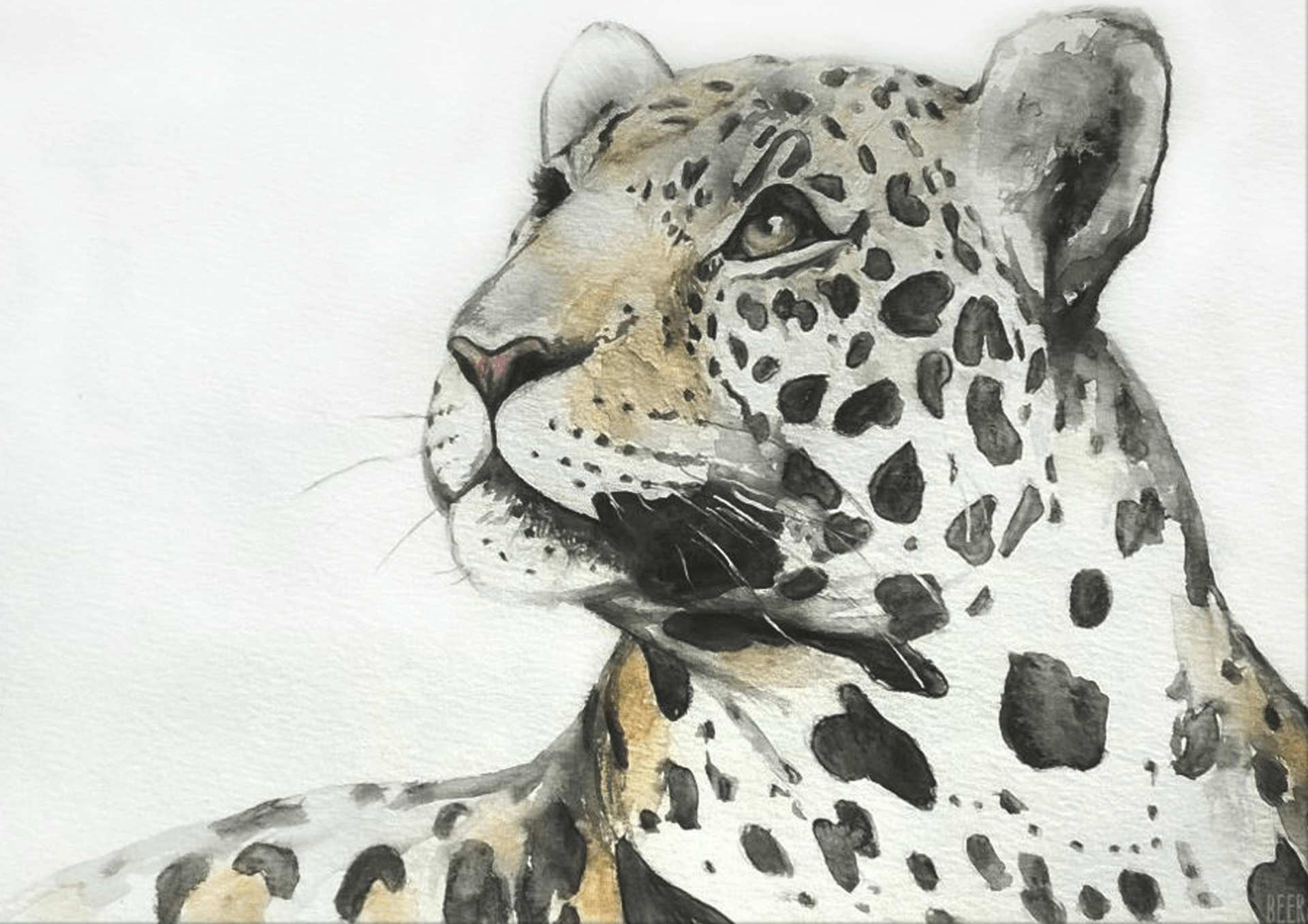 Aquarell Original von Anna Beer – Leopard, handgemalt