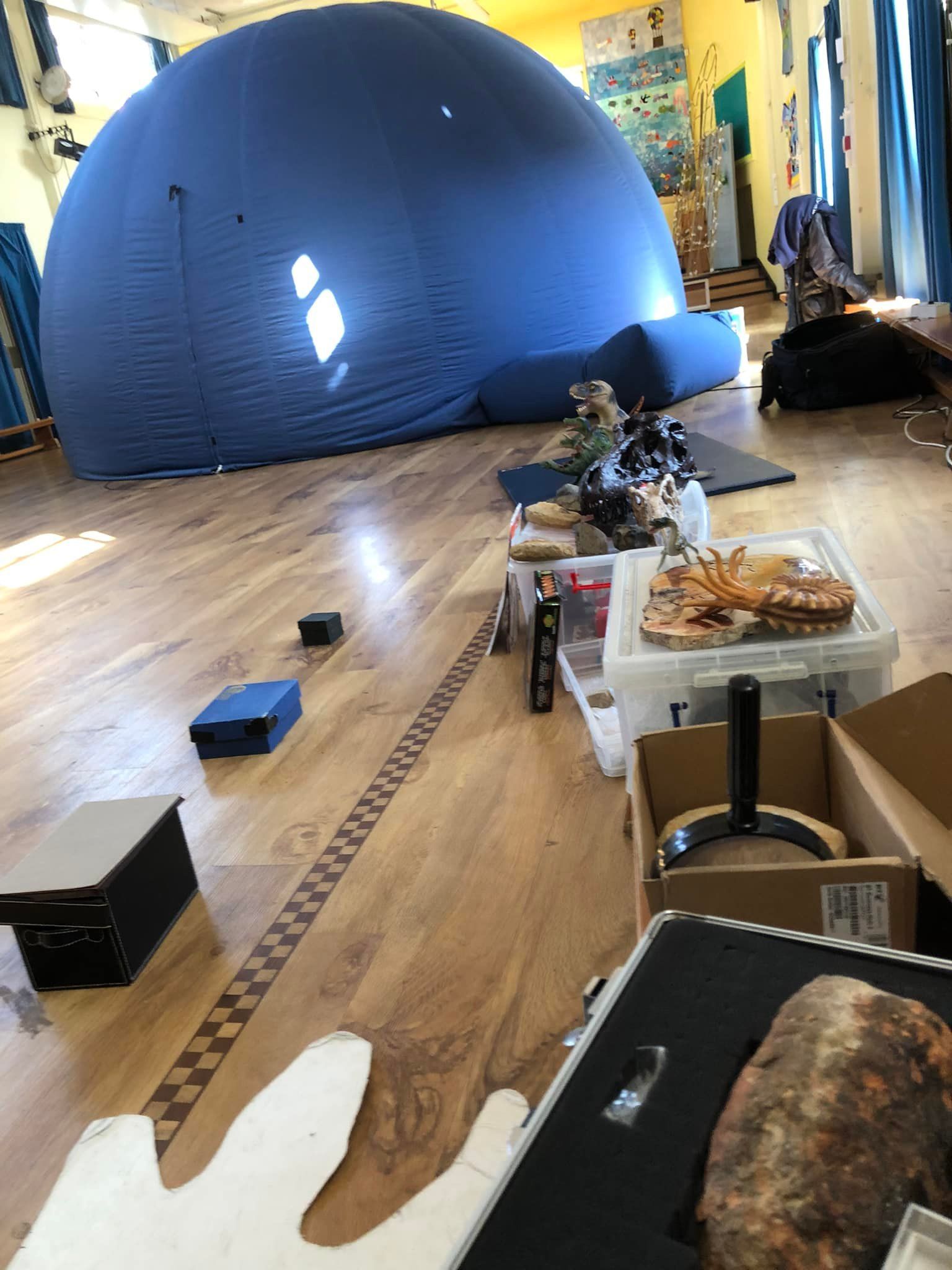 Science Dome UK school indoor planetarium at a UK school hall  for a dinosaur show and workshop.