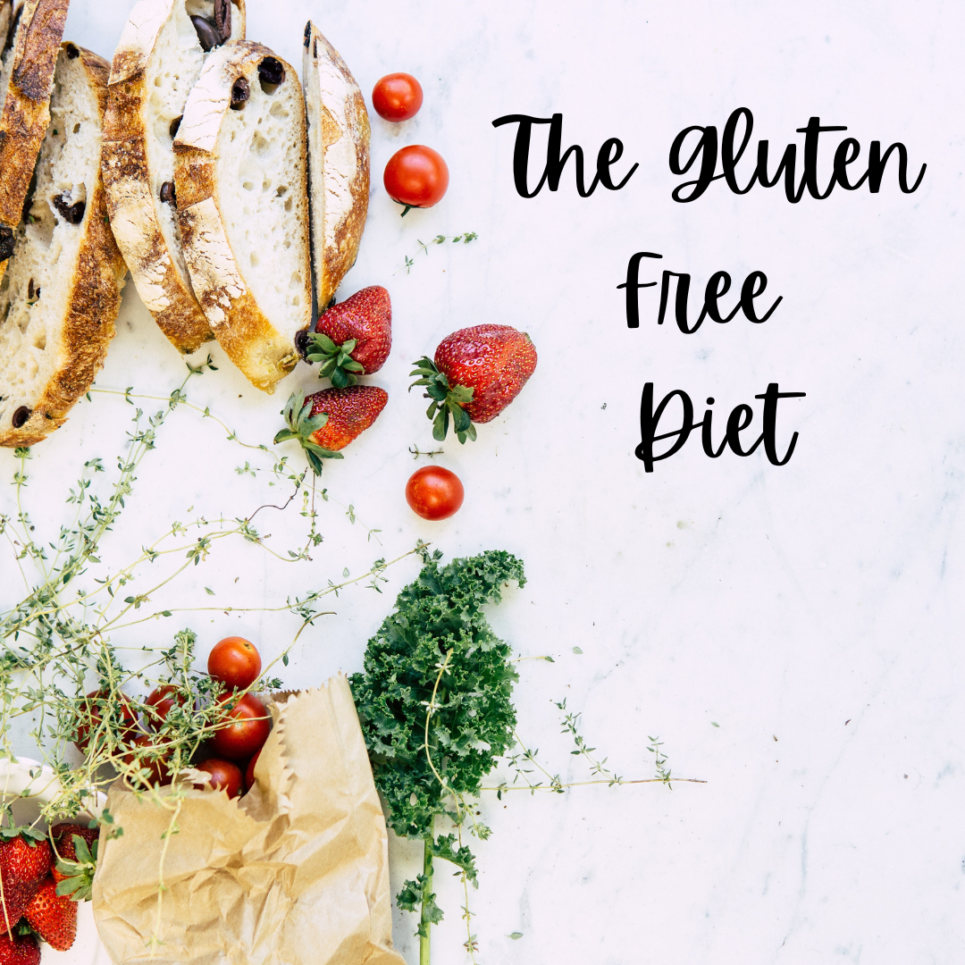 bread and fruit on a table with the words gluten free diet