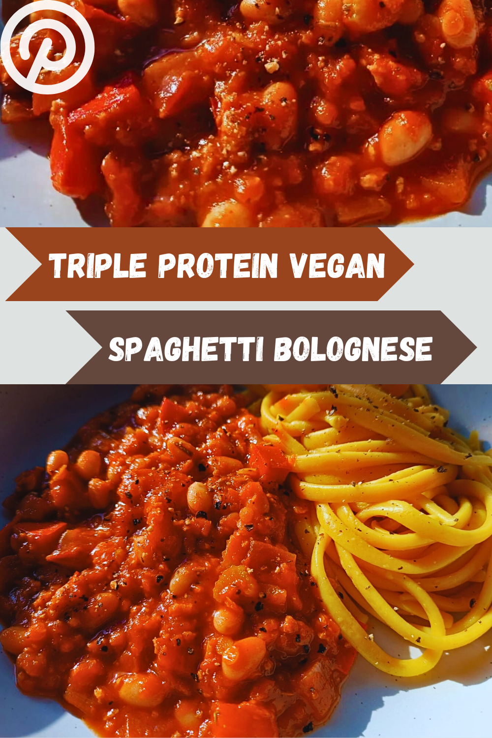 spaghetti Bolognese with Pinterest logo