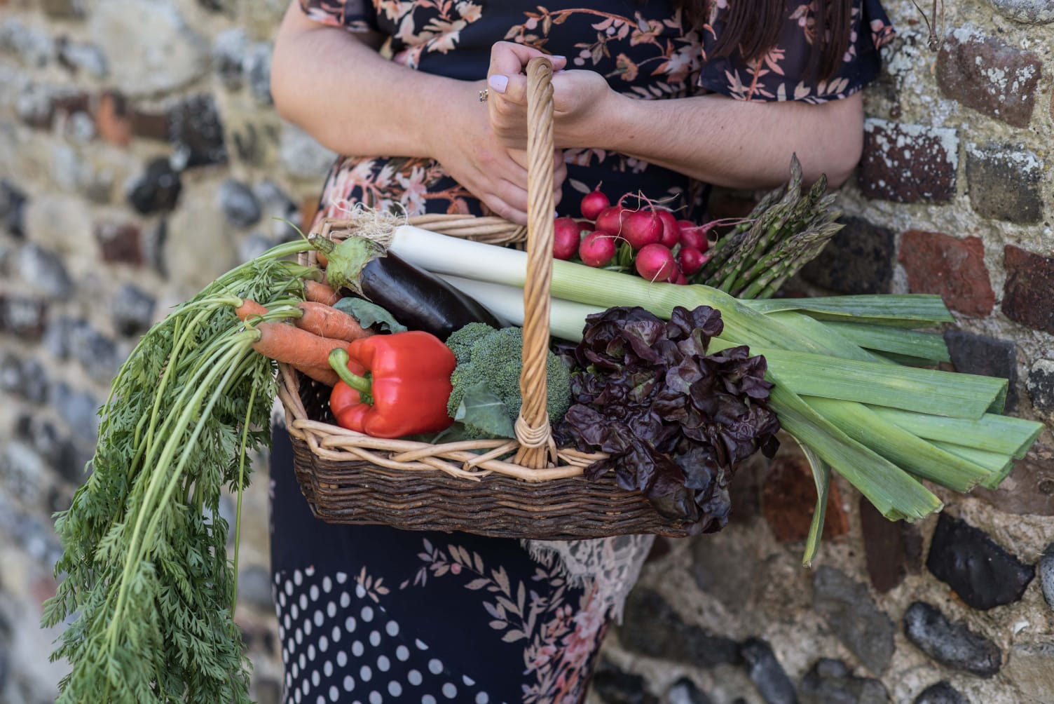 Vegetable basket with girl