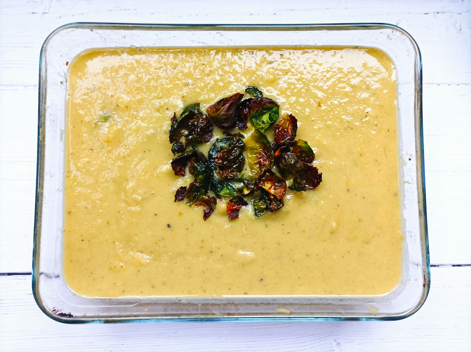 Creamy Vegetable Soup with Crispy Brussels Sprouts