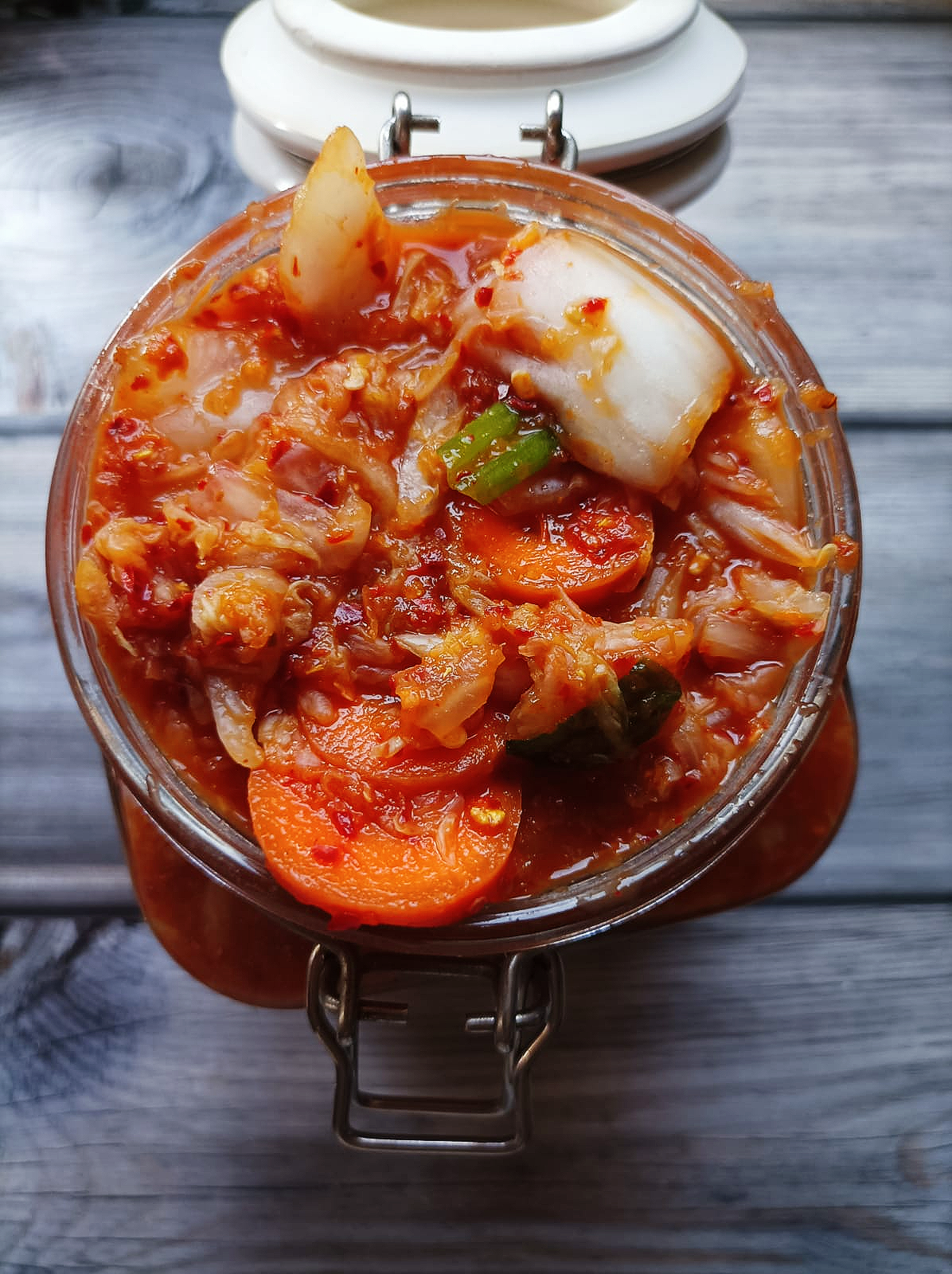 Homemade Kimchi in a large jar