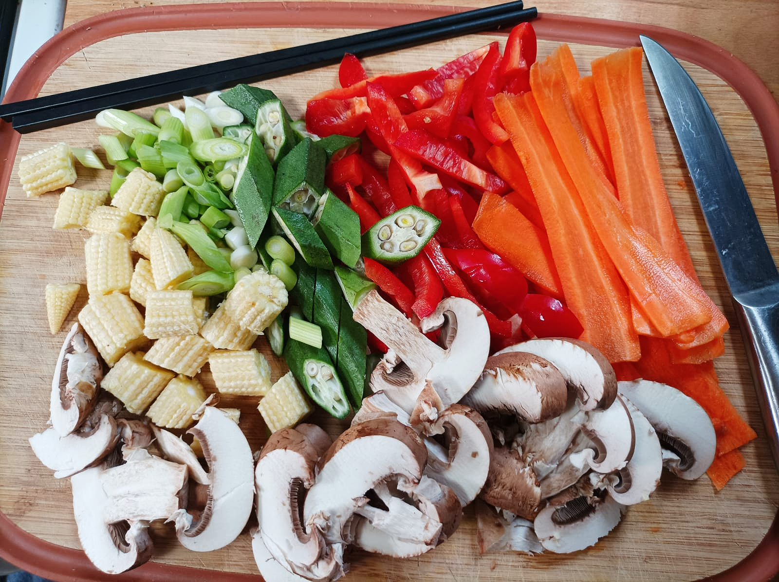 sliced vegetables on a chopping board
