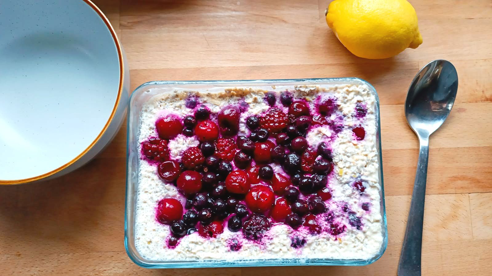 overnight oats with cherries and berries