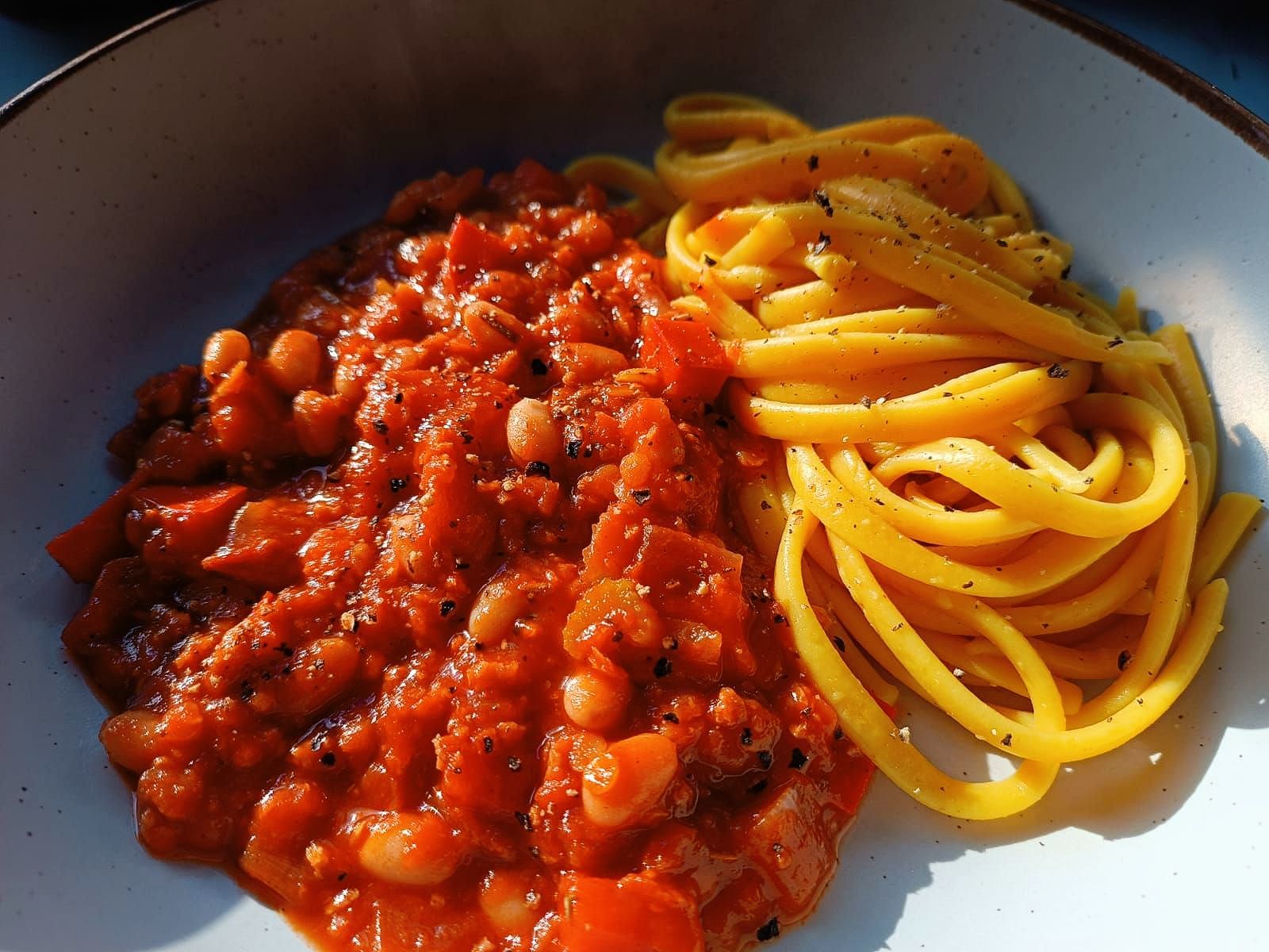 triple protein Bolognese with lemon spaghetti