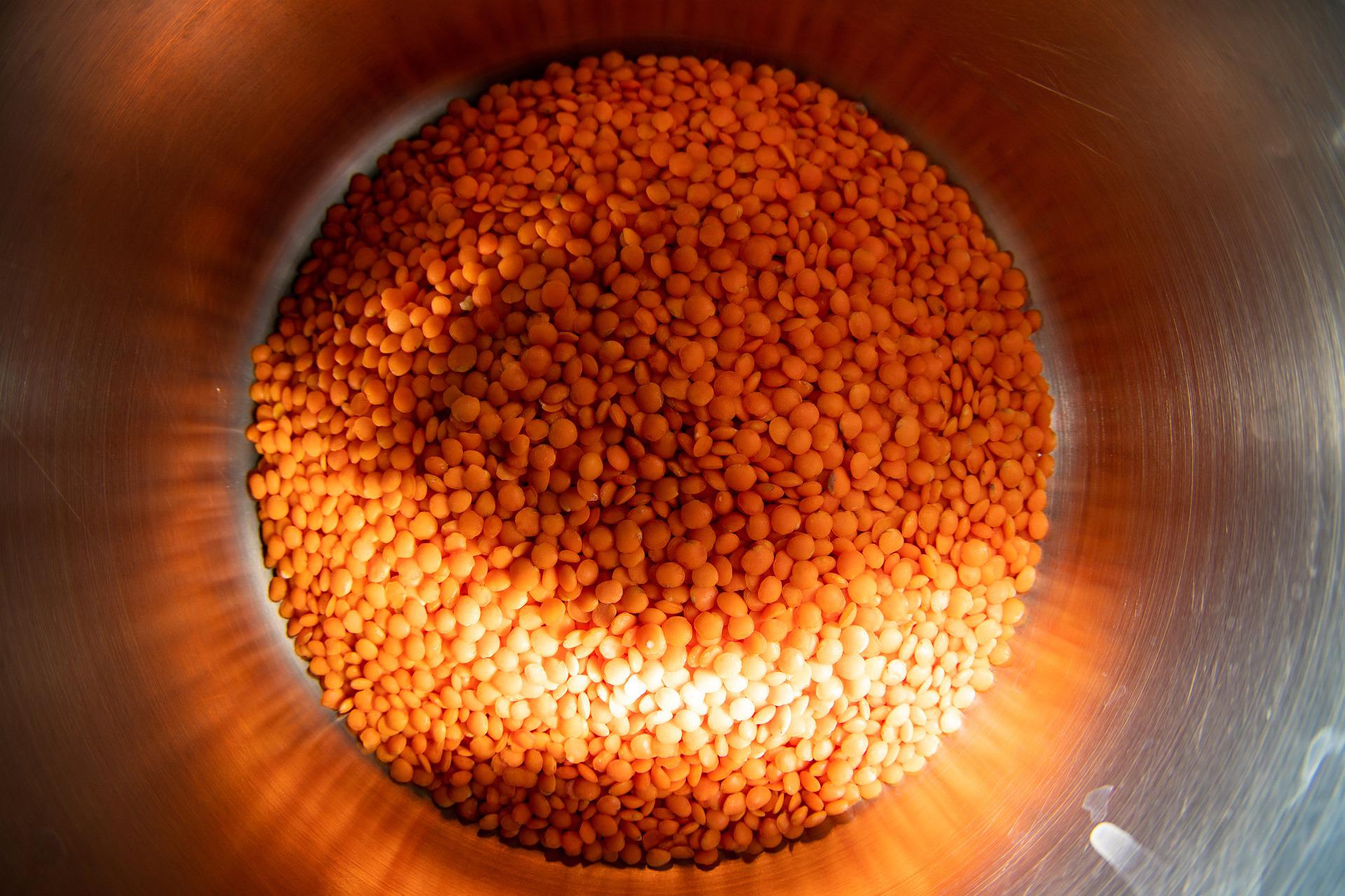 Red Lentils in a saucepan