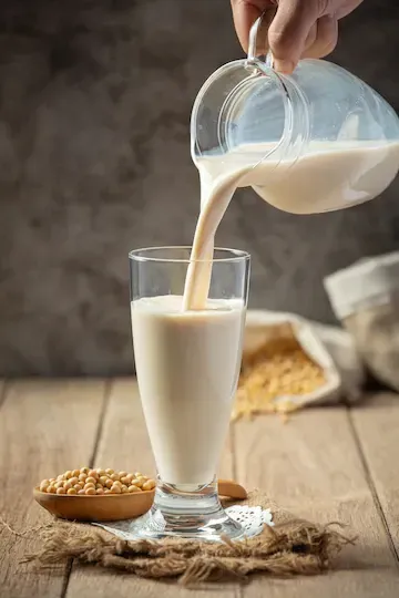 soy milk in a tall glass