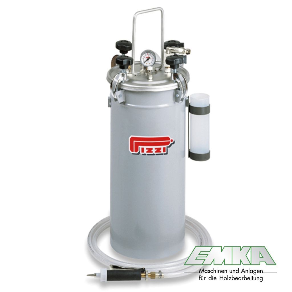 Druckbehälter für Vinylkleber mit 1 verstellbarer Durchflussklebepistole und Universaldüse. Leimdruckbehälter A12 Serie PIZZI