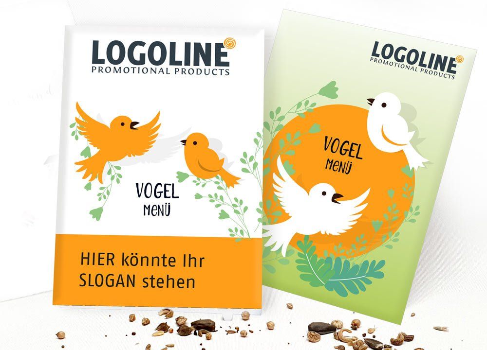 Vogelfuttertütchen inklusive individuellem CMYK Druck auf Vorder- und Rückseite.