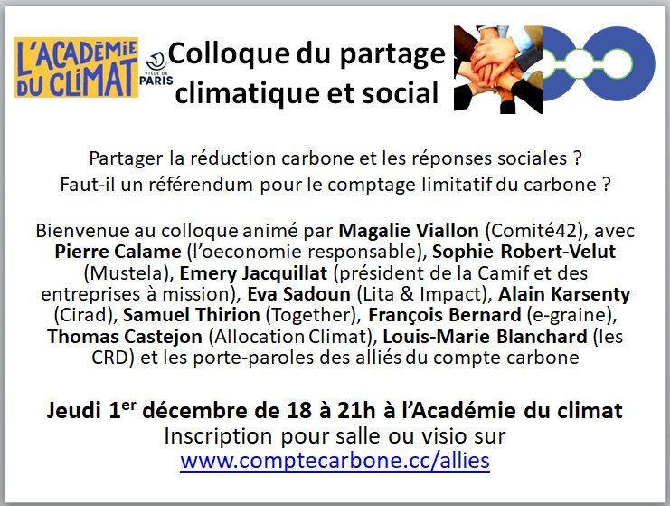 Participez au prochain colloque du partage climatique et social qui rassemblera les alliés du compte carbone le 1er décembre à Paris et en visio