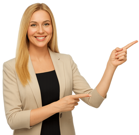 Frau zeigt mit Finger auf die Kontaktdaten der Wisotzki Sicherheitstechnik