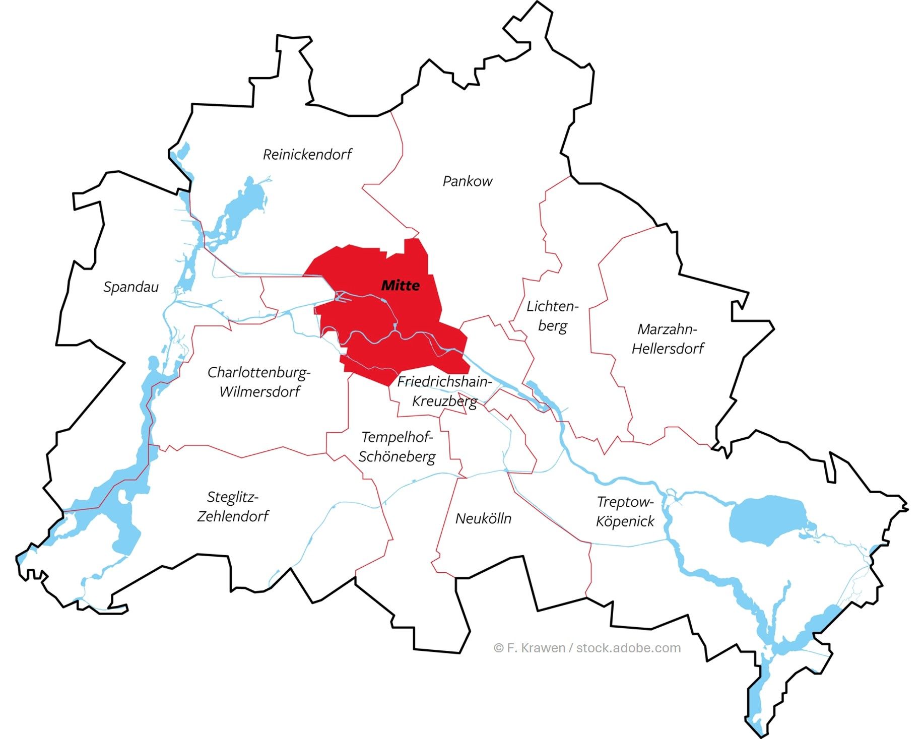 Zentraler Berliner Bezirk Mitte rot dargestellt – Sicherheitslösungen im Überblick