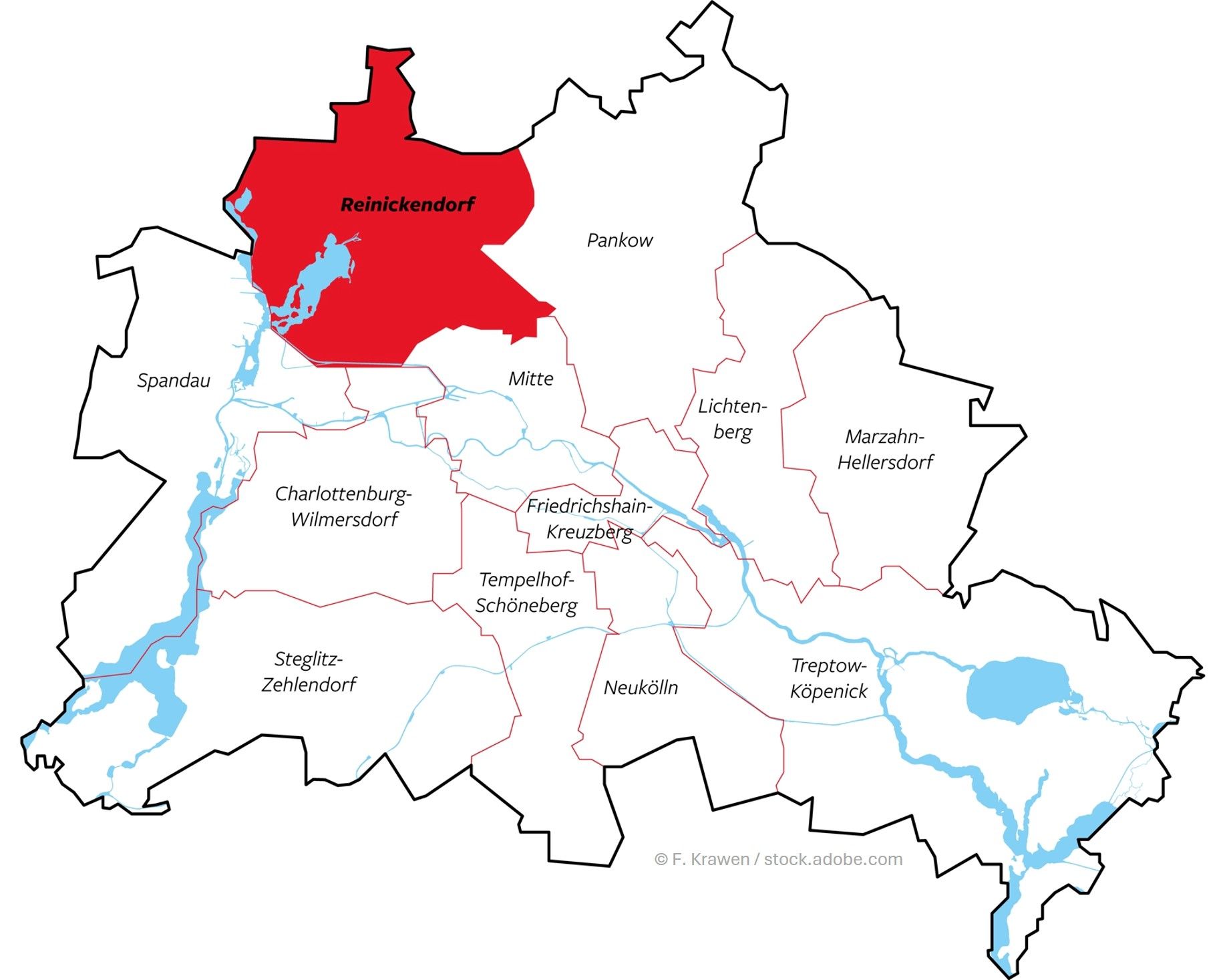 Bezirkskarte Berlin – Reinickendorf hervorgehoben, moderne Sicherheitstechnik