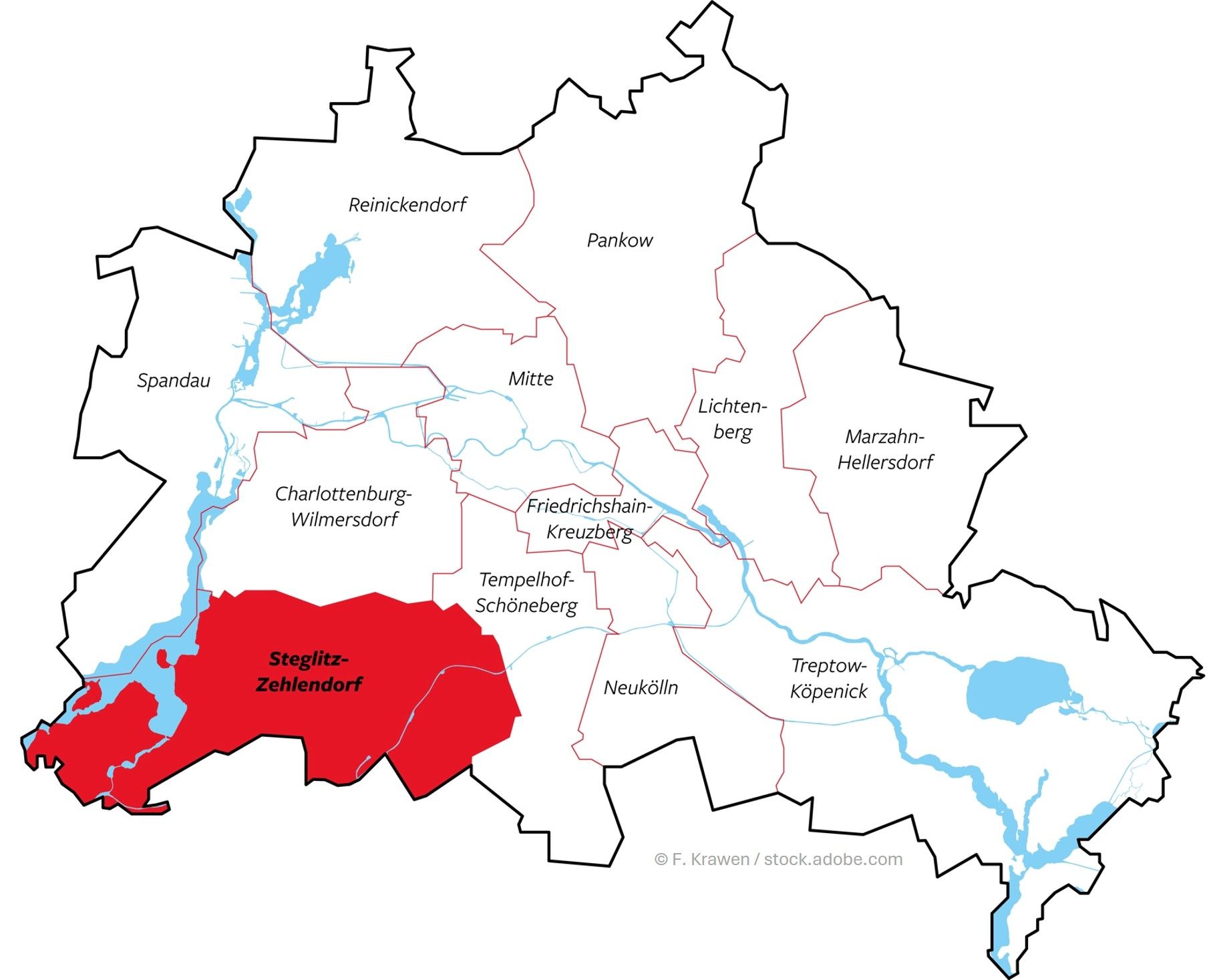 Berlinkarte mit Steglitz-Zehlendorf farbig hervorgehoben – individuelle Sicherheitskonzepte