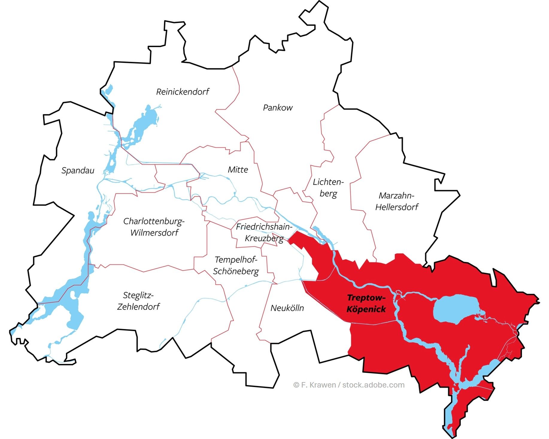 Übersichtskarte Berlin mit Treptow-Köpenick hervorgehoben – lokale Sicherheitslösungen