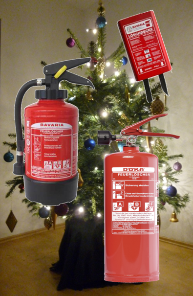 Weihnachtsbaum mit  Brandschutzprodukten