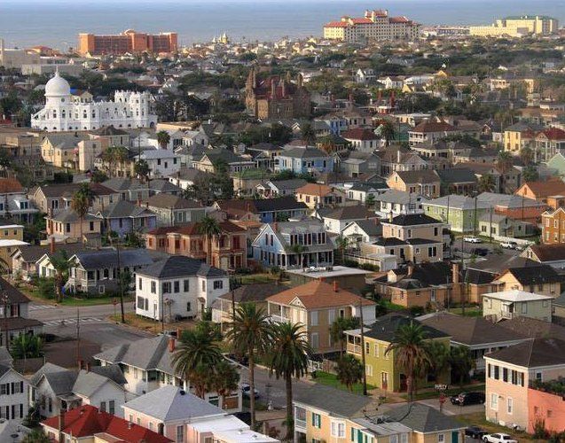 Aerial shot of Galveston's East End neighborhood